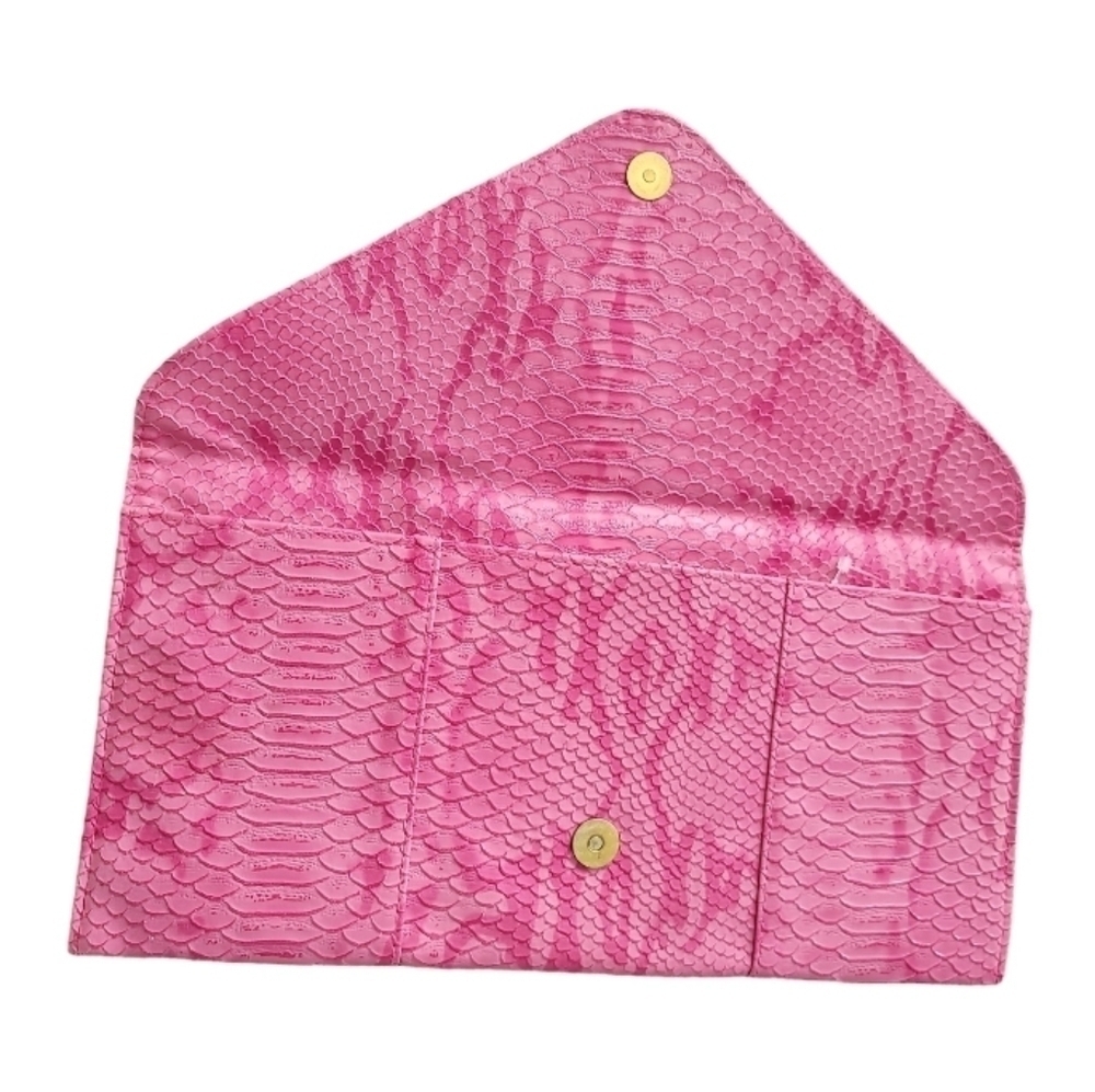 Pink Snakeskin Faux Leather Envelope Clutch - Picture 4 of 7
